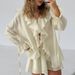 Elegant Ruffle Trim Casual Lounge Set - Flowy Tie-Front Cardigan & Shorts For Women, Spring Summer Comfort Outfit_ecoleips.com