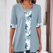 Women's Clothing Two Piece Short Sleeved Printed Splicing T Shirt Tops Women_ecoleips.com