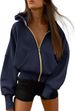 Women's Zip-Up Fleece Hoodie Cropped Jacket Winter Fashion Streetwear, High Waist Slim Fit Long Sleeve Pullover (White/Black/Army Green/Navy/Grey)_ecoleips.com