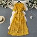 Women's Clothing Hollow-out Crochet Lace Short-sleeved Dress Women's Tight Waist Slimming Elegant Long Skirt_ecoleips.com
