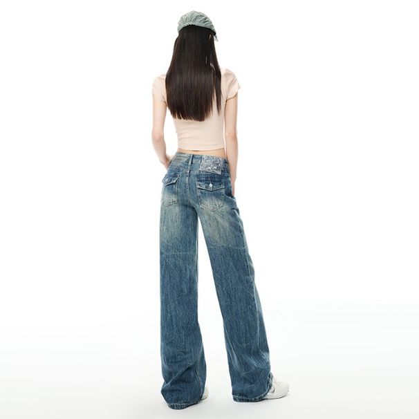 2026 Spring Low-Waist Washed Loose Straight American Retro Jeans For Women, Winter Casual Pants_ecoleips.com