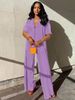 Women's Clothing Loose Casual Spring And Summer Fashion Pleated Short Sleeved Shirt Wide Leg Trousers Two Piece Set_ecoleips.com