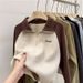 Real Shot Women's Thin Sweatshirt With A Polo Collar, Half-zip, Oversized, Loose Fit, And Color-blocking Design, Made Of_ecoleips.com