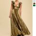 Women's Backless Long Dress With Pleats And Tie Up Details High Waist Side Zipper Full Skirt Party Dress_ecoleips.com