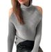 New Style 2023 Autumn Winter High Neck Shoulder Hollow Design Loose Off-Shoulder Sweater Unique Knitted Top_ecoleips.com