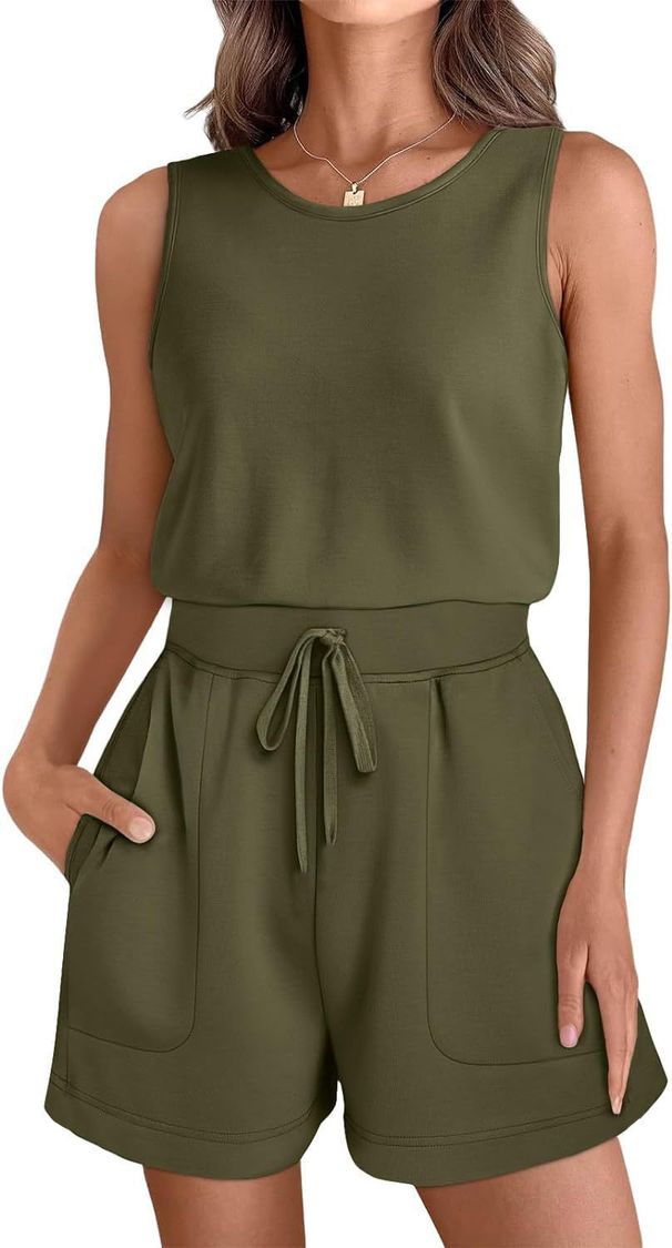 Women's Clothing Fashion Sports Drawstring Vest Jumpsuit Shorts Fitness Clothes_ecoleips.com