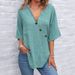 Women's Clothing Women's Shirt Tops V Neck Solid Color Linen Fabric Shirt_ecoleips.com
