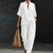 Women's V-Neck Short Sleeve Top Wide Leg Pants Set Two-Piece Casual Comfortable Stretch Fabric Outfit_ecoleips.com