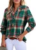 New Women's V-neck Checkered Shirt With Fashionable Casual Shirt Buckle_ecoleips.com
