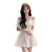Tea Break French Style Pure Desire White Off-shoulder Short-sleeve Dress For Women, New Summer Model With Ruffled A-line_ecoleips.com