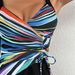 European American Style One Piece Swimsuit Striped Print Cinched Waist Sexy Vacation Beach Dress Polyester Regular Size_ecoleips.com