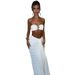 51751 European American Foreign Trade Cross-Border Strapless Women's Metal Color-Block Crop Striped Top And Skirt_ecoleips.com
