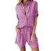 Women's Spring/Summer Cotton/Linen Short-Sleeved Short Pants Casual Outfit_ecoleips.com