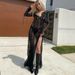 TARUXY Elegant Beach Cover-Up Dress Women Sexy Deep V-Neck Sheer Ruffles Slit Lace Up Maxi Dress Spring Summer Party Club Dress_ecoleips.com