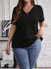 Plus-Size Brushed Ribbed V-Neck T-Shirt For Women – Soft Cross-Front Casual Top, Spring 2025 Trendy Essential_ecoleips.com