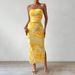 Women's TK Mesh Printed 2026 Spring Summer New High Waist Slim Fit Slit Tube Top Bodycon Dress_ecoleips.com