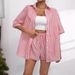 K Women's New Fashionable Collar Striped Short Sleeved Shorts Casual Two-piece Set. No Inner Lining_ecoleips.com