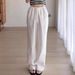Suitable For All Seasons 2024 Summer High-Quality White For Women, High Waist, Draped, Petite Casual Pants, Cotton Linen Floor-Length Pants_ecoleips.com