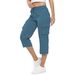 Women's Clothing Women's High-Waisted Drawstring Cargo Pants With Pockets A-Line Loose Wide Leg Stretch Hem Casual 7/8 Pants_ecoleips.com