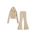 Women's Slim Fit Cardigan Top With Turn Up Waist And Slightly Flared Trousers Set Long Sleeved Brushed Zipper Autumn Winter Sexy_ecoleips.com