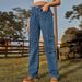 Women's Clothing Washed Semi Elastic Multi Pocket Denim Work Casual Pants_ecoleips.com