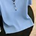 Women's Summer Thin T-Shirt Colorful Buttons Ice Silk V Neck Short Sleeve Knitwear Loose Fit Tummy Covering Youthful_ecoleips.com