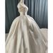 Women's Clothing Elegant Off-Shoulder Satin Wedding Dress – Champagne A-Line Gown With Subtle Embroidery & Cathedral Train ( Luxury Satin Finish)_ecoleips.com