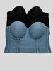 Fashionable, Simple, Versatile, Perforated Solid Color Denim Tank Top, Women's Short Style, Outerwear With Chest Cushion, Fishbone Bra_ecoleips.com