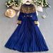 Premium French Style Long Sleeved Beaded Sequins Trim Slimming Pleated Design Dress for Women Perfect for Summer 2025_ecoleips.com