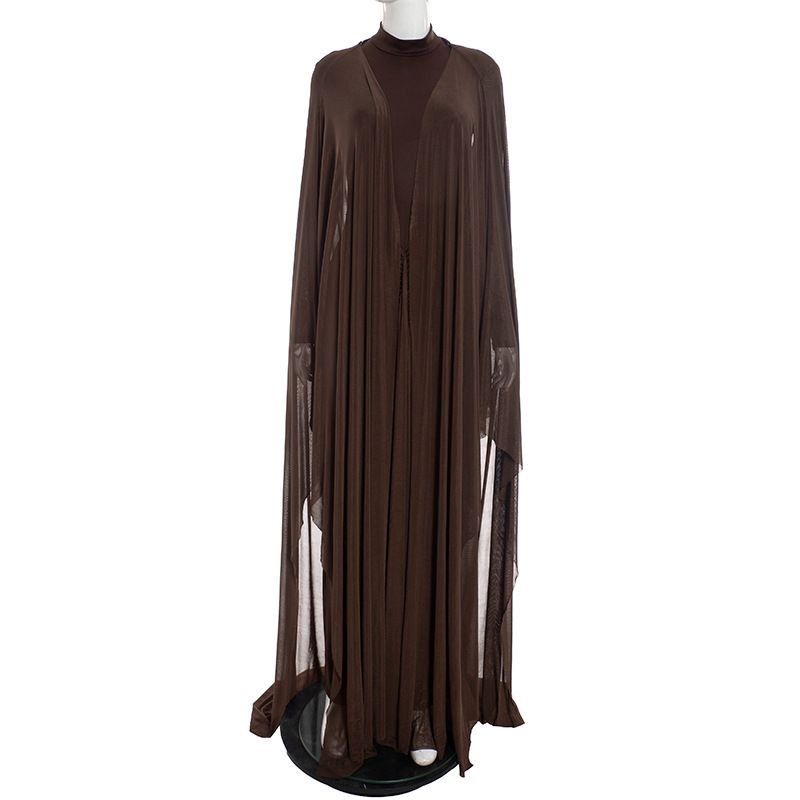 Women's Clothing Two Piece Set Pullover Backless Dress With Mesh Long Shawl Long Sleeved Ribbon Dress_ecoleips.com