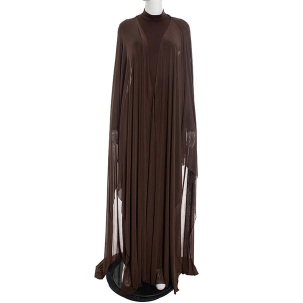 Women's Clothing Two Piece Set Pullover Backless Dress With Mesh Long Shawl Long Sleeved Ribbon Dress_ecoleips.com