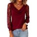 Women's Lace Trimmed Three Quarter Sleeve Top Import T-Shirt Casual Long Sleeve Blouse for Business And Office_ecoleips.com