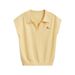 Women's Knitted Polo Vest Top, Grey Sleeveless Lapel V-Neck Sweater Waistcoat With Embroidery, Casual Slim Fit Knit Tank Top For Daily Wear Streetwear_ecoleips.com