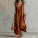 Women's Solid Color Sleeveless V-Neck Cotton Linen Swing Dress American Style Spring/Summer New Full-Length Dress_ecoleips.com