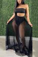 Women's Clothing Sexy Mesh Pleated Skirt Suit Chest Wrap Top Three Piece Skirt_ecoleips.com