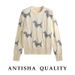 Women's Cable Knit Cardigan Sweater, Cute Dachshund Dog Pattern Crew Neck Button Down Knitwear, Soft Warm Long Sleeve Casual Outerwear For Daily Wear,_ecoleips.com