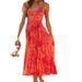 Women's V-Neck Suspender Dress - Sleeveless Pleated Beach Dress With Printed Design | European & American Fashion_ecoleips.com