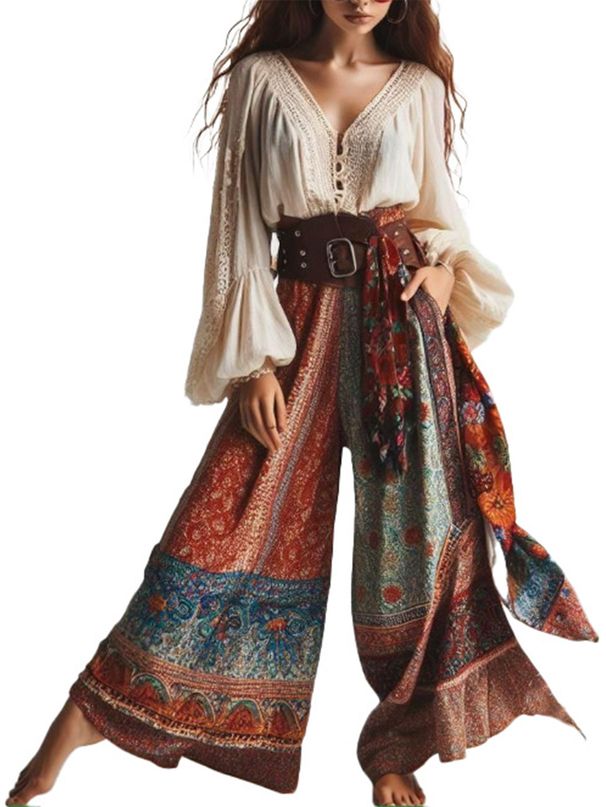 Women's Clothing Ethnic Style Printed Color Matching Fashion Casual Pants For Women_ecoleips.com