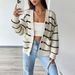 Voya Women's Autumn And Winter Gentle Style V-neck Striped Loose Knit Sweater Women's Cardigan Long Sleeved Jacket_ecoleips.com