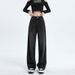 Black And Gray High-waisted Wide-leg Jeans For Women, 2026 Spring-summer New Style, Versatile, Loose, Drapey_ecoleips.com