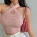 Women's Clothing New Hot Girl Sexy Cross Halter Neck Hollow Short Belly Exposed Knitted Vest_ecoleips.com