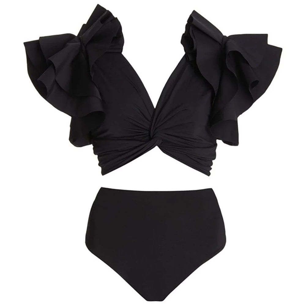 Women's Clothing Retro High Waist Split Three Piece Swimsuit Bikini Swimsuit Chiffon Beach Skirt Suit_ecoleips.com