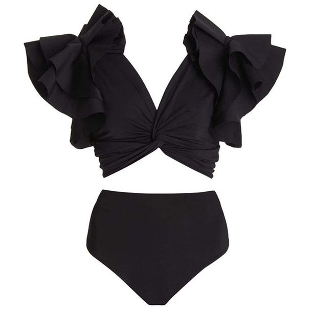 Women's Clothing Retro High Waist Split Three Piece Swimsuit Bikini Swimsuit Chiffon Beach Skirt Suit_ecoleips.com