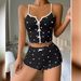 Women's Heart Shaped Printed Pajamas Set Contrast Color Home Clothes Front Slit Suspender_ecoleips.com
