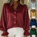 Satin Poplin Shirt With Puff Sleeves – Elegant Turn-Collar Blouse For Work & Evening (S-XXL, Poly-Spandex Blend, Wrinkle-Resistant Office Wear)_ecoleips.com
