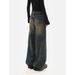 American Retro Washed Vintage Straight-Leg Jeans For Women, Autumn Design, Loose Fit, Draped Wide-Leg Floor-Length_ecoleips.com