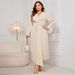Women's Clothing New Long Sleeved Dress Temperament Waist Slim Irregular Cut Long Skirt_ecoleips.com