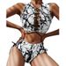 Women's Tie Dye Strappy Black White Two Piece Swimsuit Bikini Set Style Swimwear_ecoleips.com