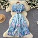 Women's French Style Retro Lace Print Dress Elegant Classy Hollow Out High Waisted A-Line Long Skirt_ecoleips.com
