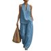 Women's Clothing New Arrival Halter Neck Sleeveless Trouser Set Casual High End Summer Style V Neck_ecoleips.com